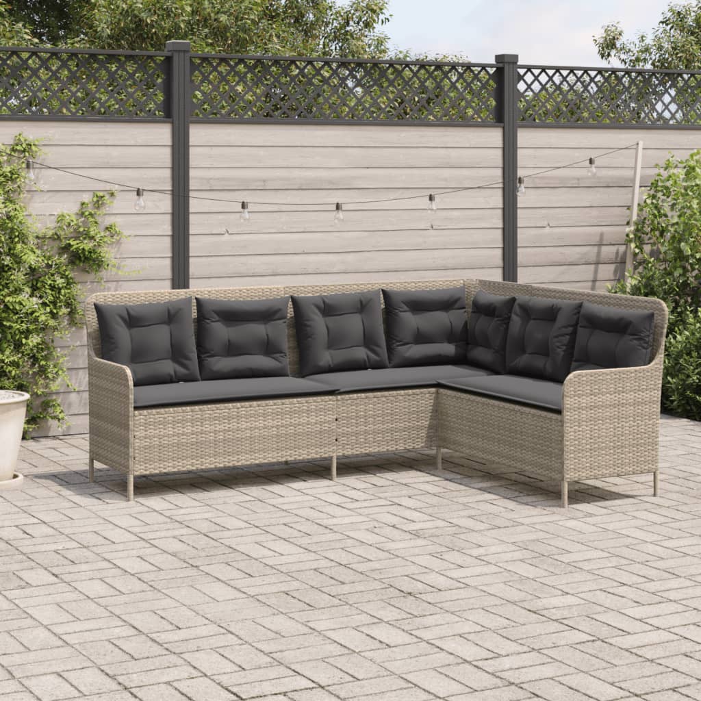 L-shaped garden sofa with cushions light grey poly rattan