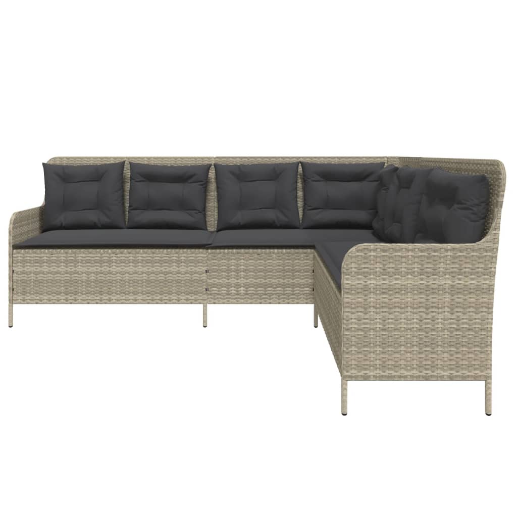 L-shaped garden sofa with cushions light grey poly rattan