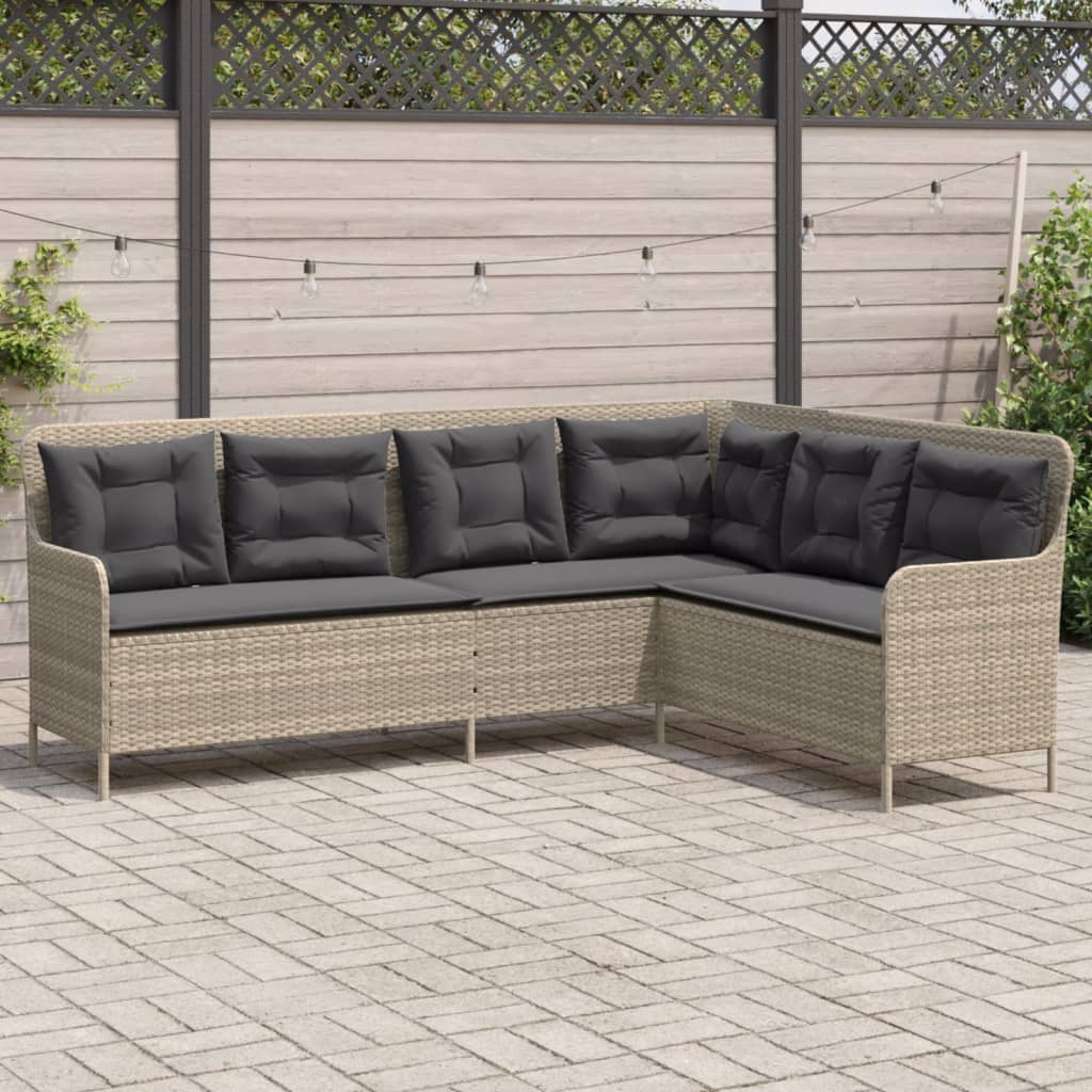 L-shaped garden sofa with cushions light grey poly rattan