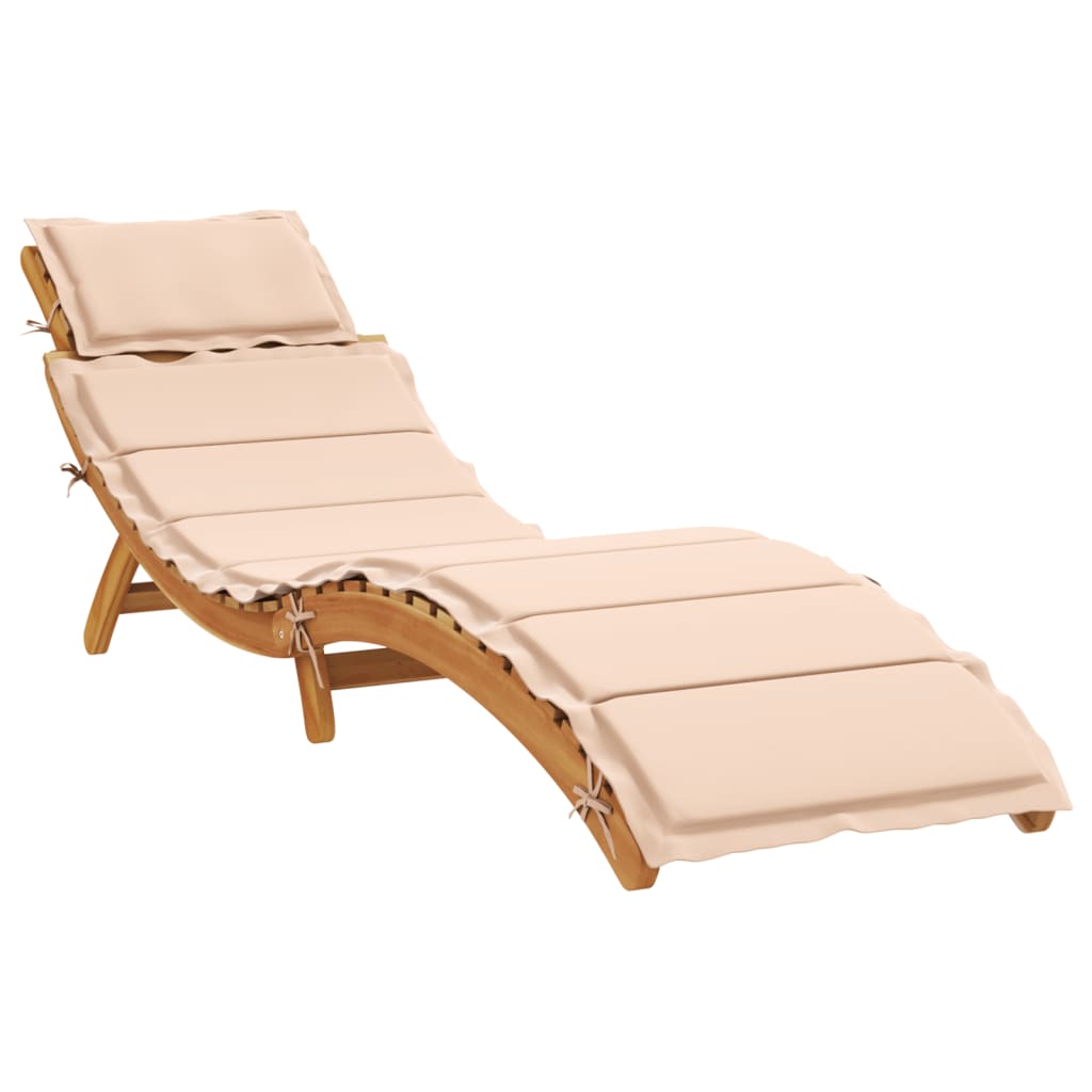 Chaises longues avec coussins, lot de 2, en bois d'acacia massif beige