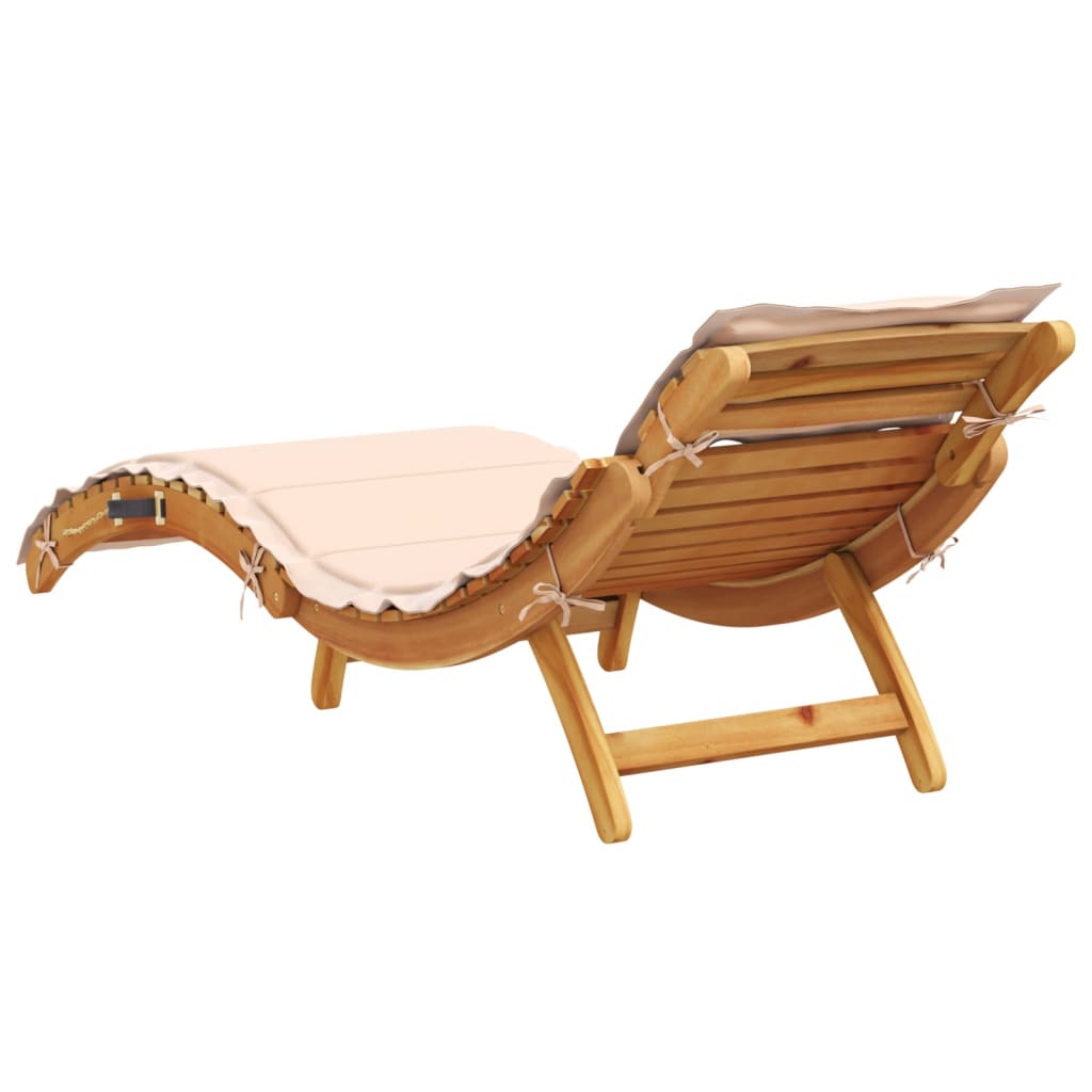 Chaises longues avec coussins, lot de 2, en bois d'acacia massif beige