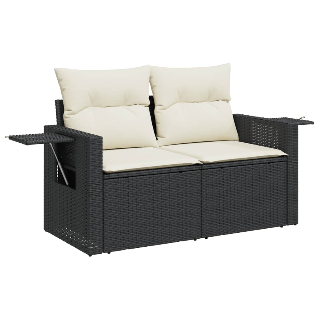 5-piece garden sofa set with cushions, black poly rattan