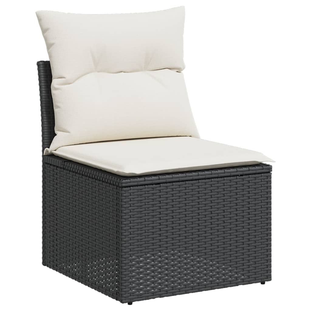 5-piece garden sofa set with cushions, black poly rattan
