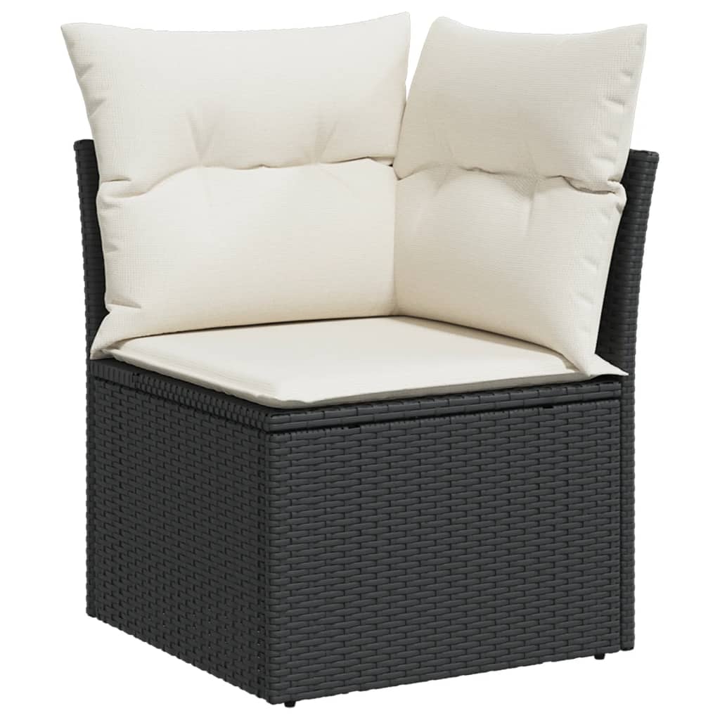 5-piece garden sofa set with cushions, black poly rattan