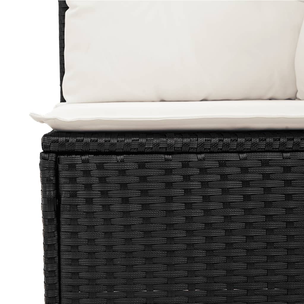 5-piece garden sofa set with cushions, black poly rattan