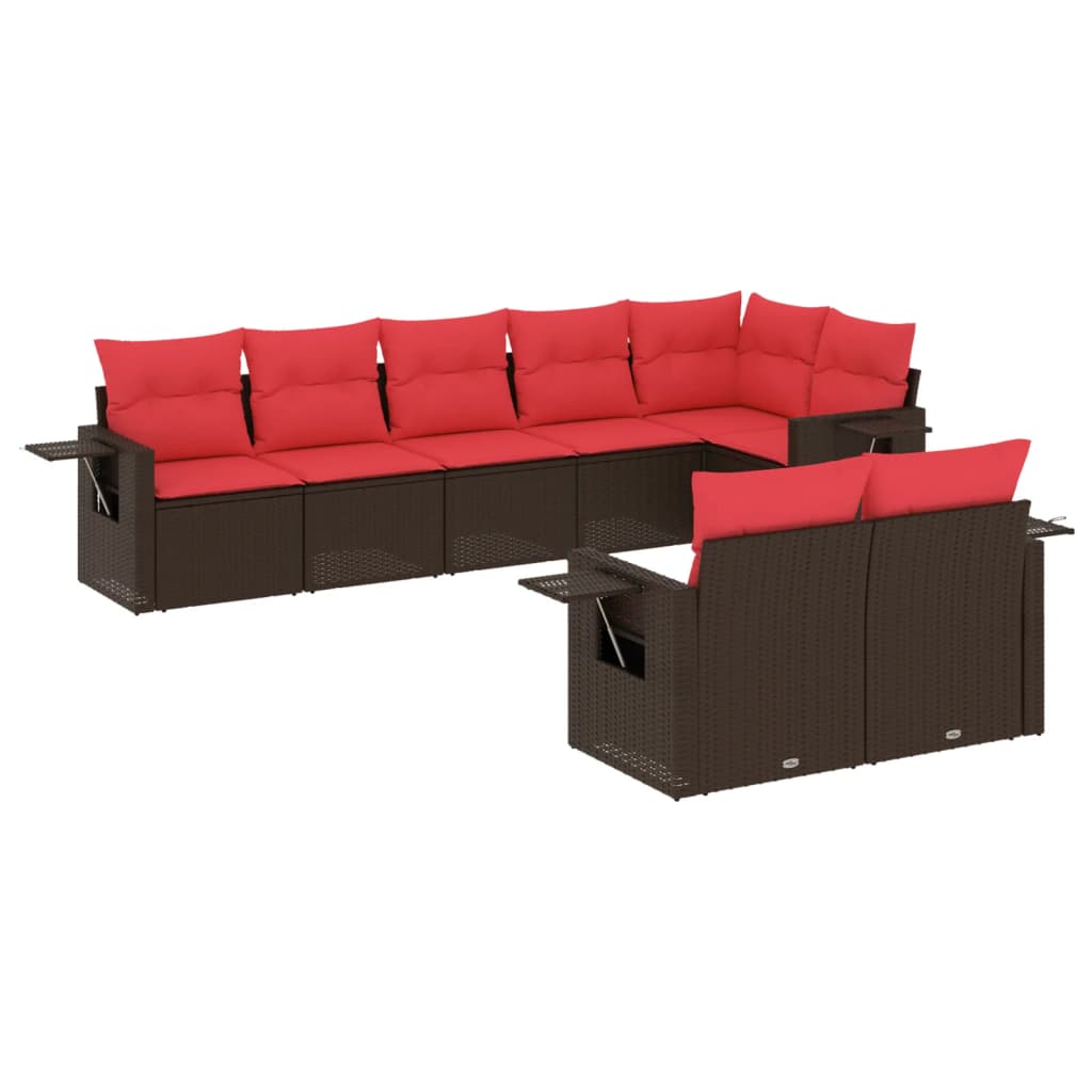 8-teiliges Gartensofa-Set mit Kissen, braun, Polyrattan