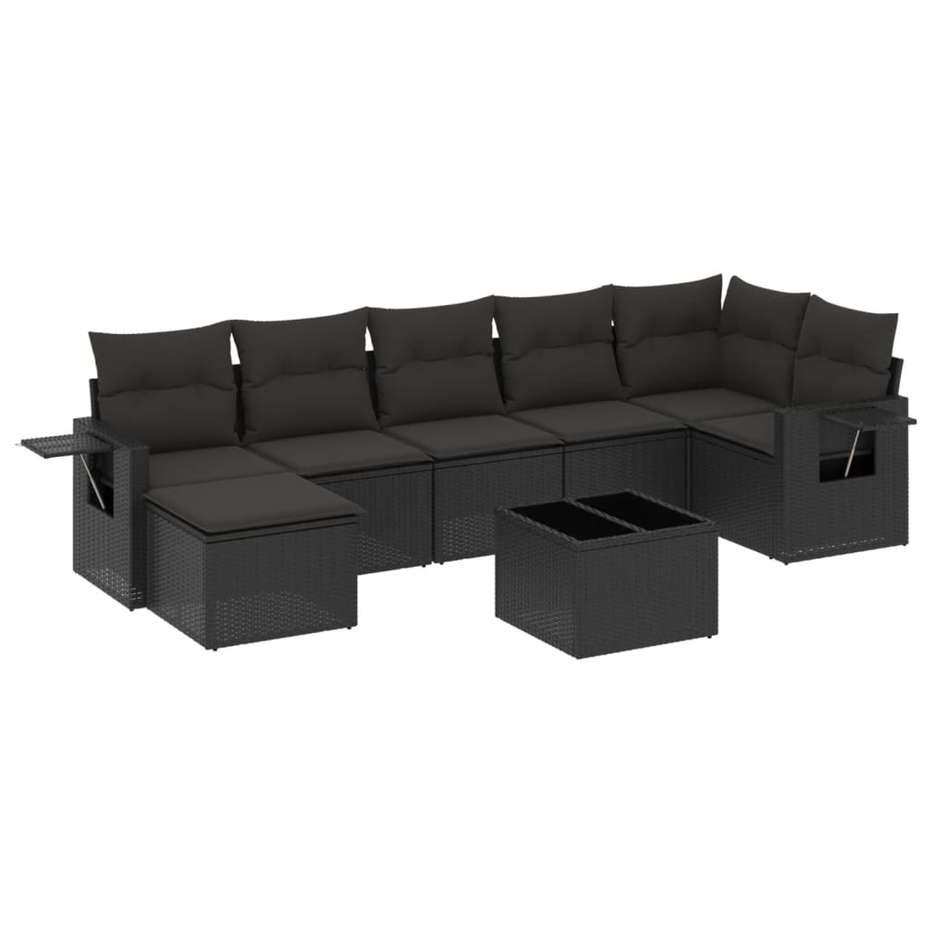 Ensemble de canapés de jardin 8 pièces avec coussins, en polyrotin noir