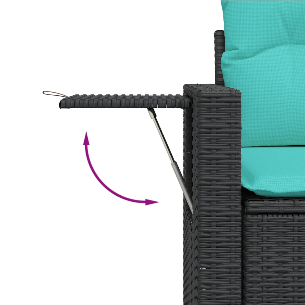 9-teiliges Gartensofa-Set mit Kissen, schwarzes Polyrattan