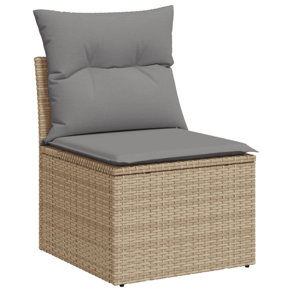10-piece garden sofa set with cushions, beige poly rattan
