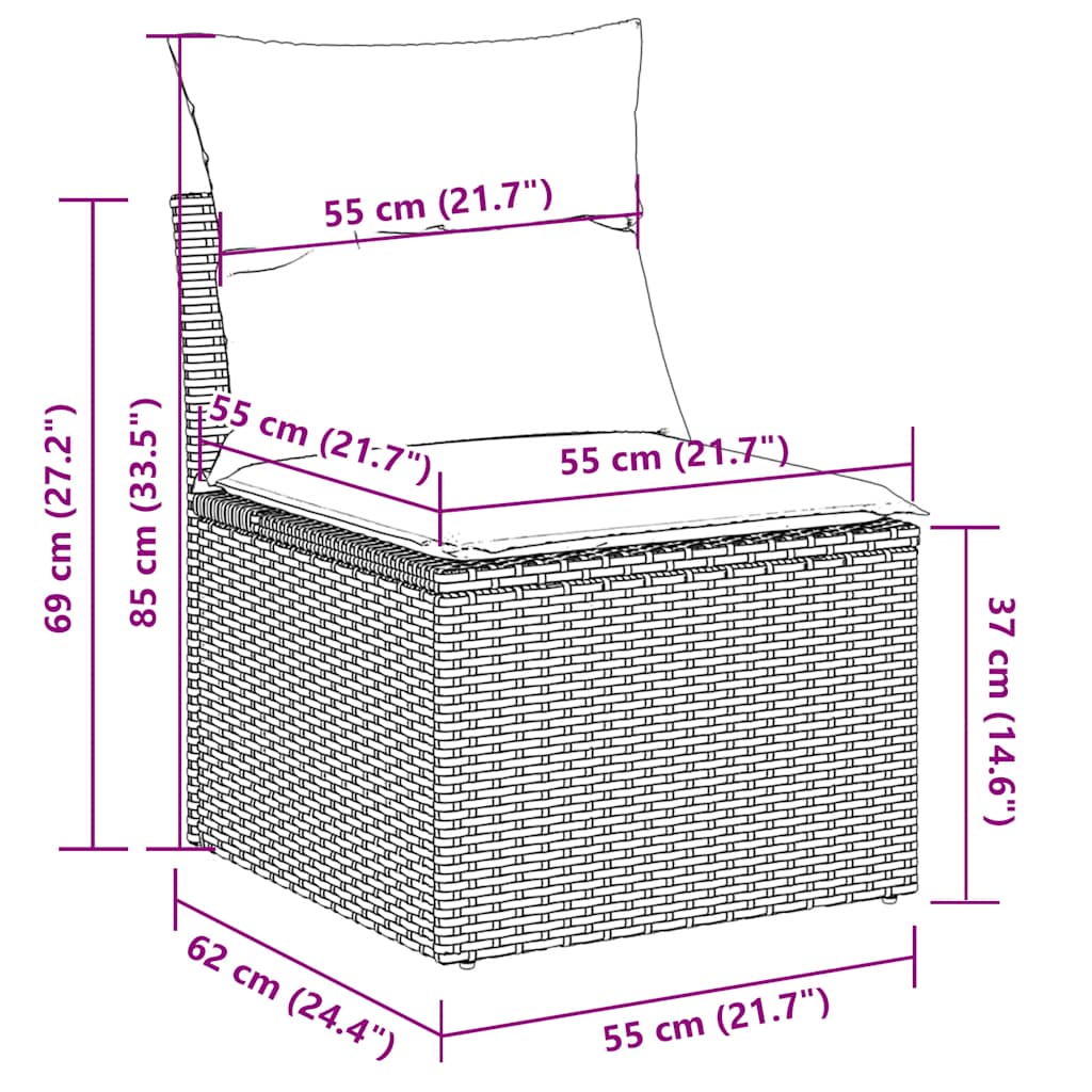 7-tlg. Garten-Sofagarnitur mit Kissen Hellgrau Poly Rattan