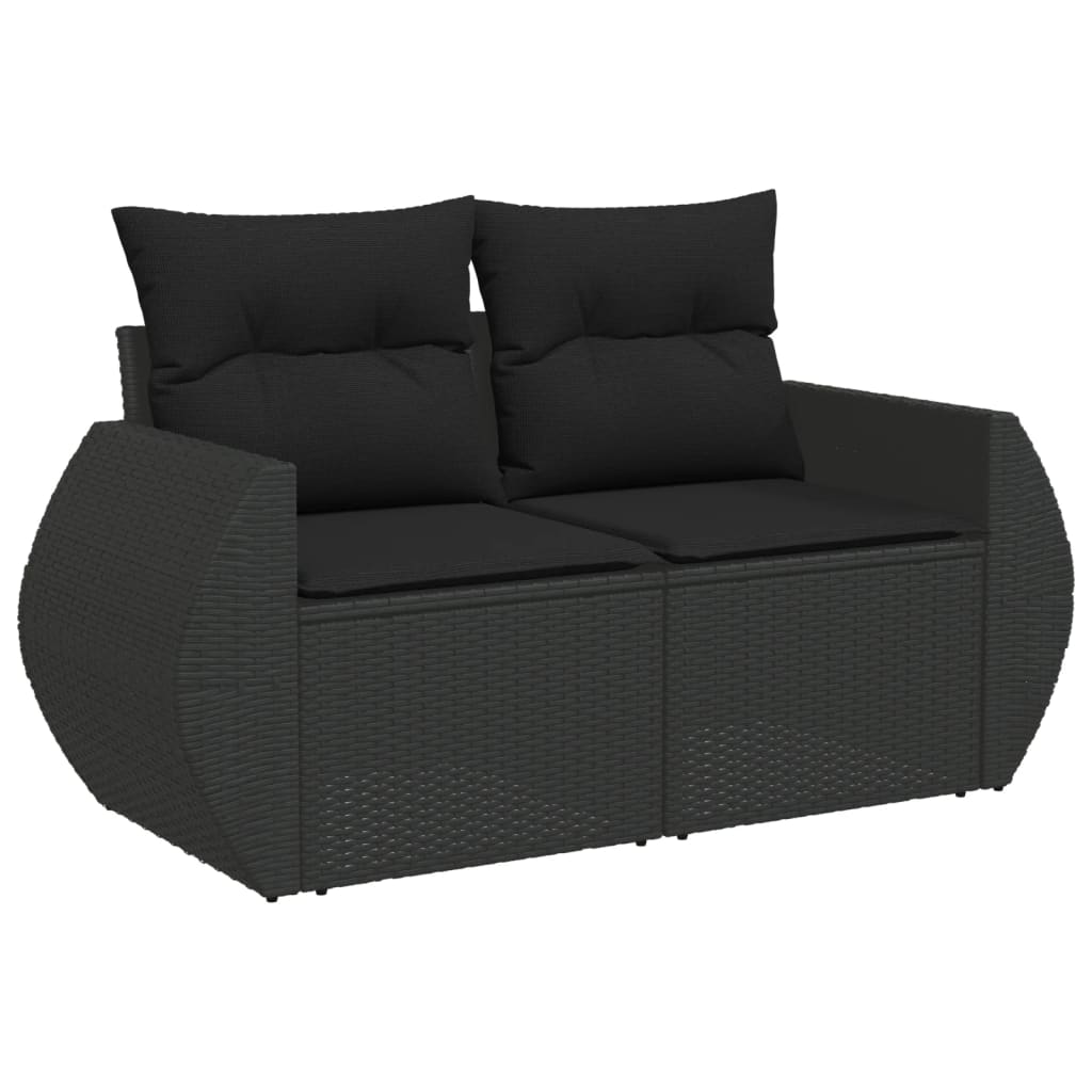 5-piece garden sofa set with cushions, black poly rattan
