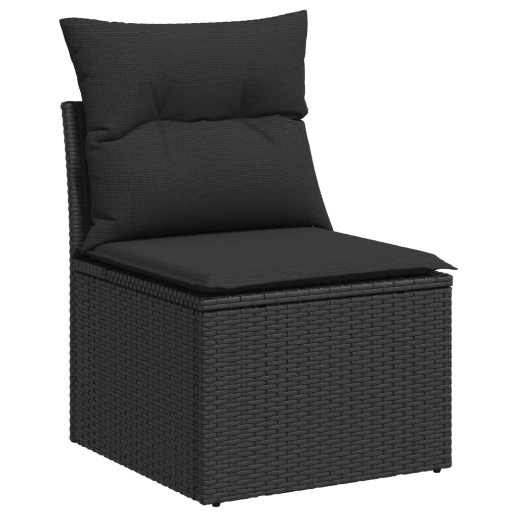 5-piece garden sofa set with cushions, black poly rattan
