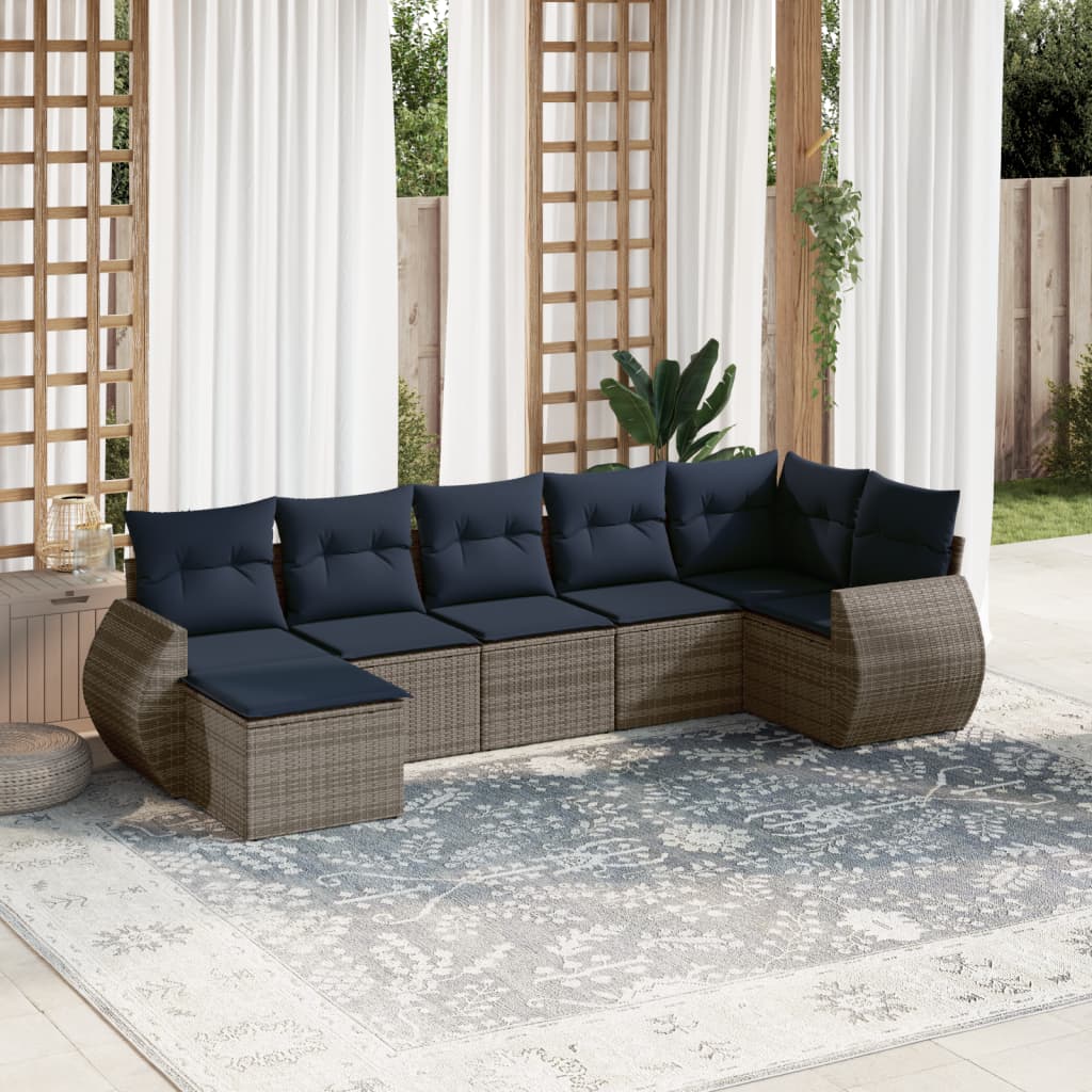 7-teiliges Gartensofa-Set mit Kissen, grau, Polyrattan