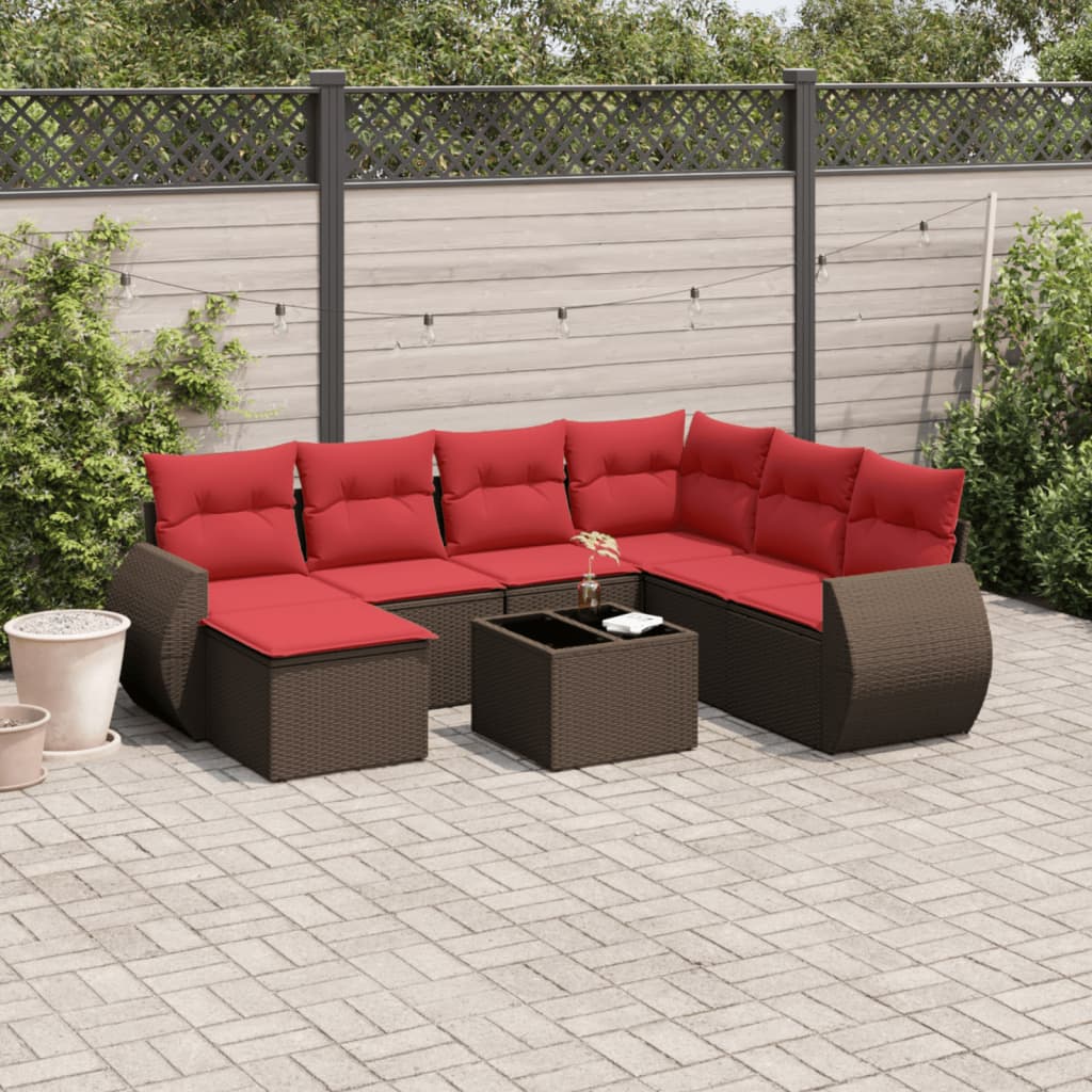8-teiliges Gartensofa-Set mit Kissen, braun, Polyrattan