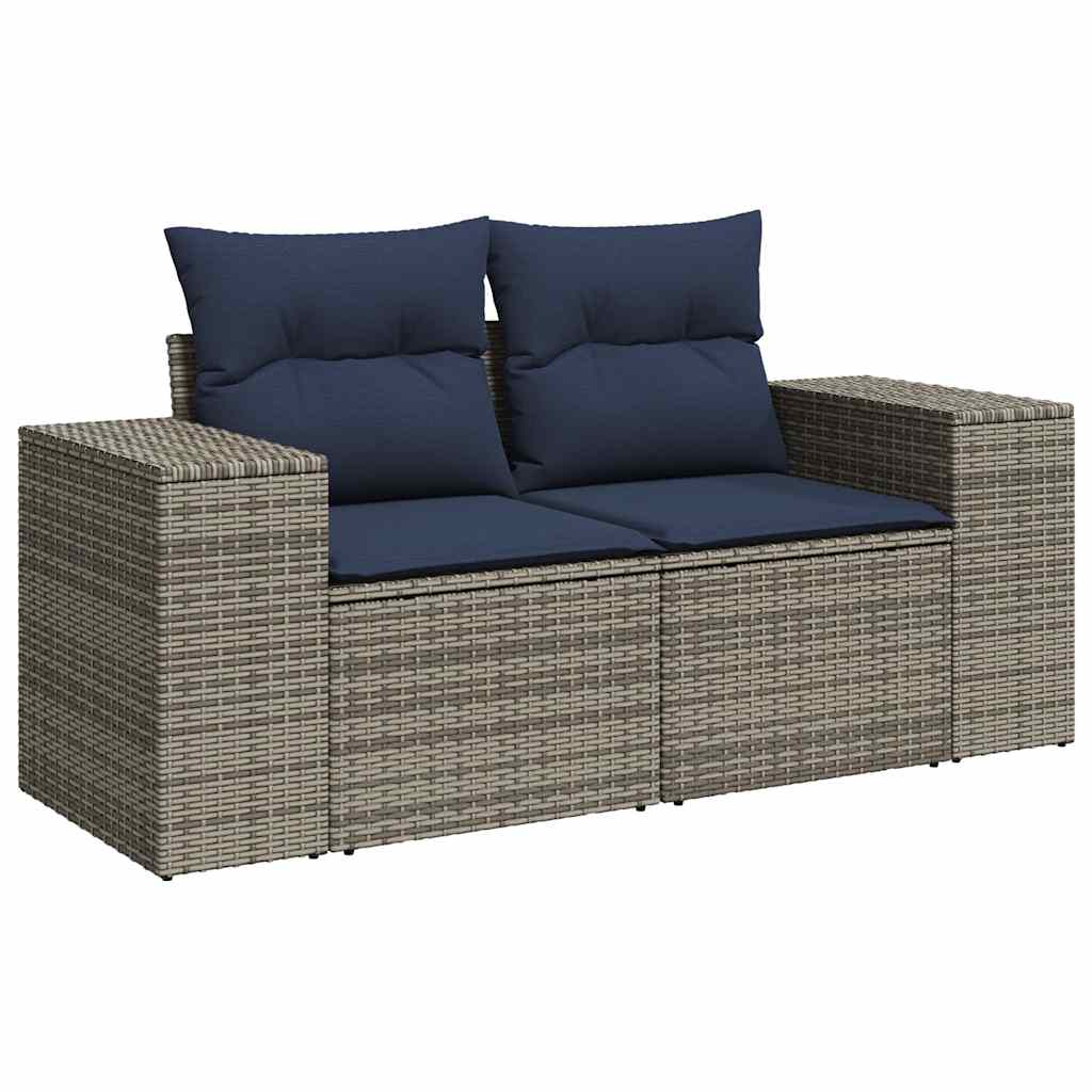 7-teiliges Gartensofa-Set mit Kissen, grau, Polyrattan