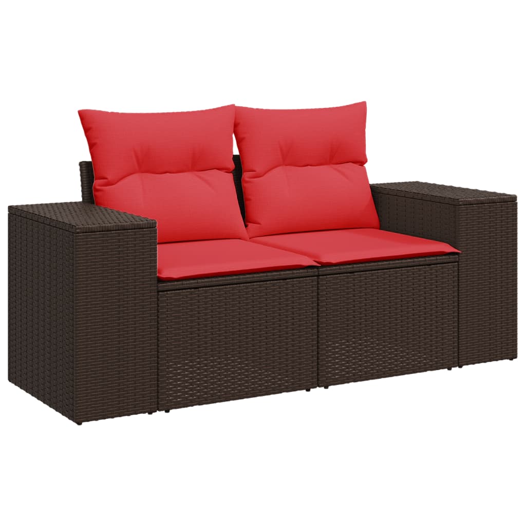 9-teiliges Gartensofa-Set mit Kissen, braun, Polyrattan