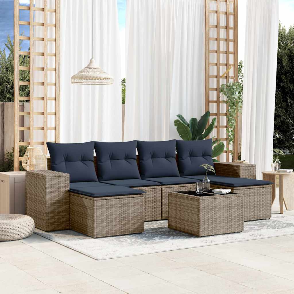 7-teiliges Gartensofa-Set mit Kissen, grau, Polyrattan