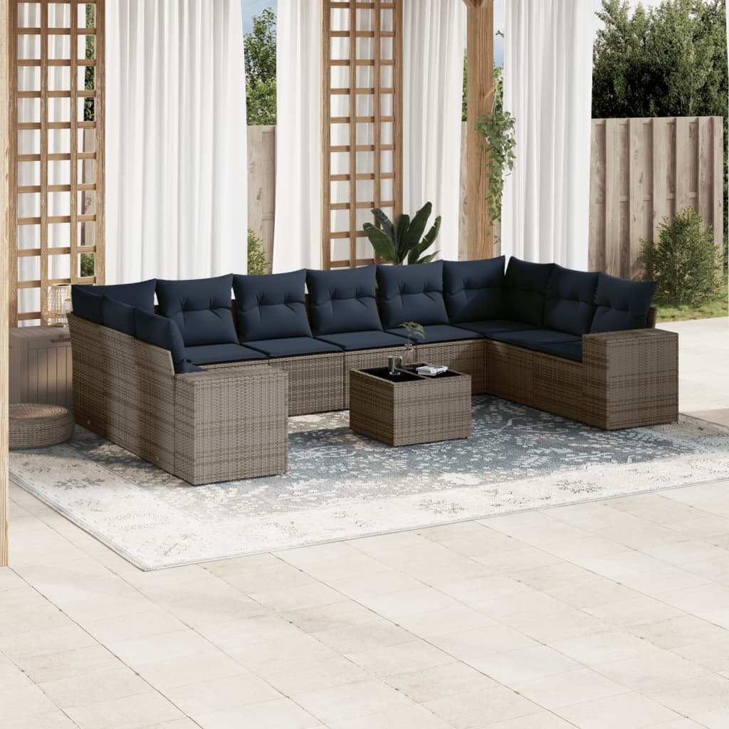 11-teiliges Gartensofa-Set mit Kissen, grau, Polyrattan