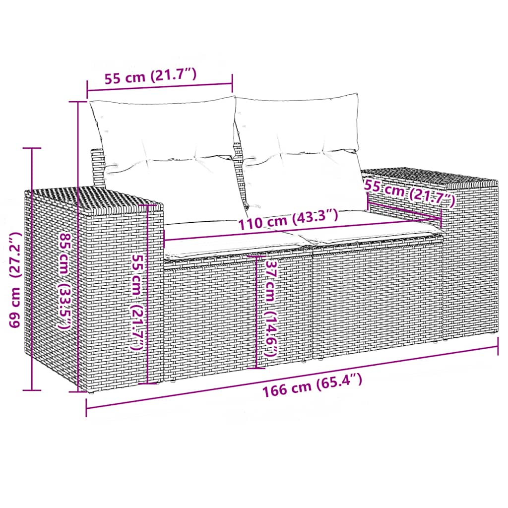 11-teiliges Gartensofa-Set mit Kissen, grau, Polyrattan