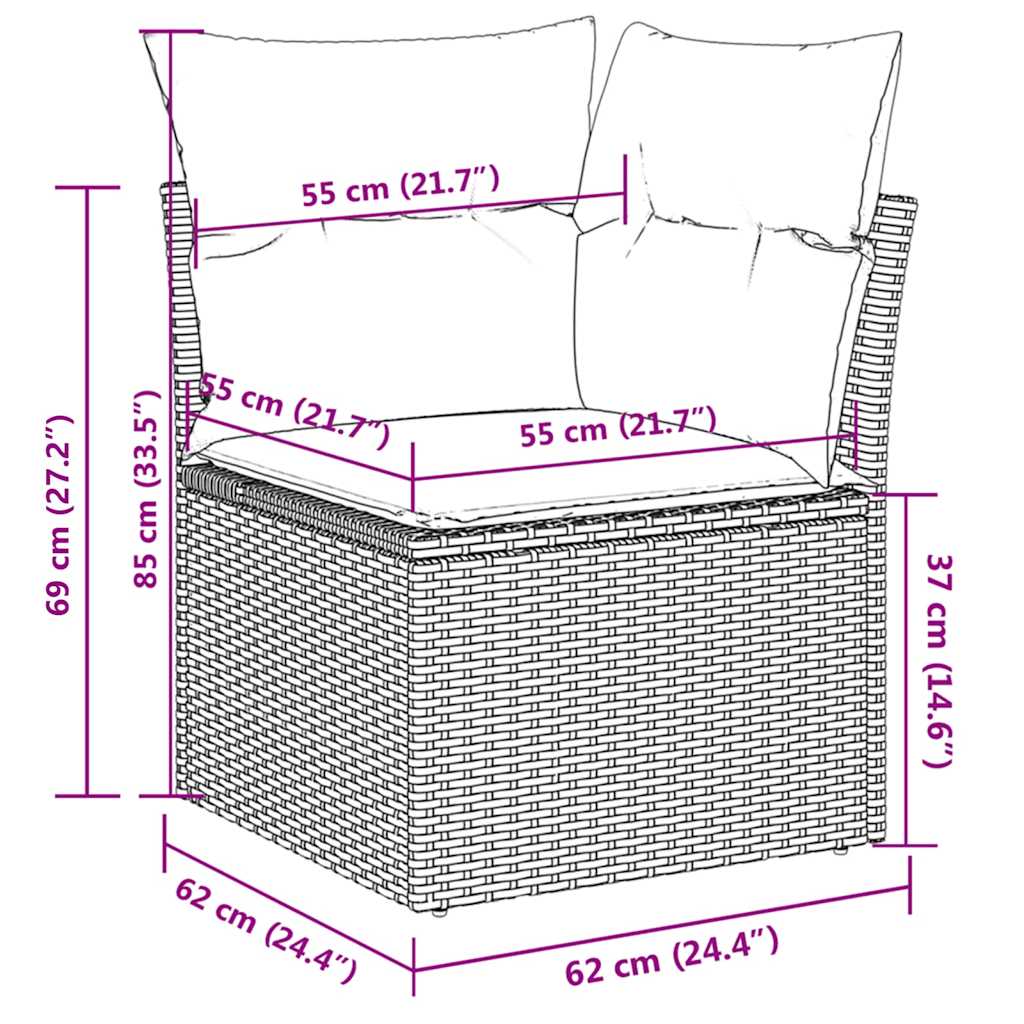 5-piece garden sofa set with cushions, black poly rattan
