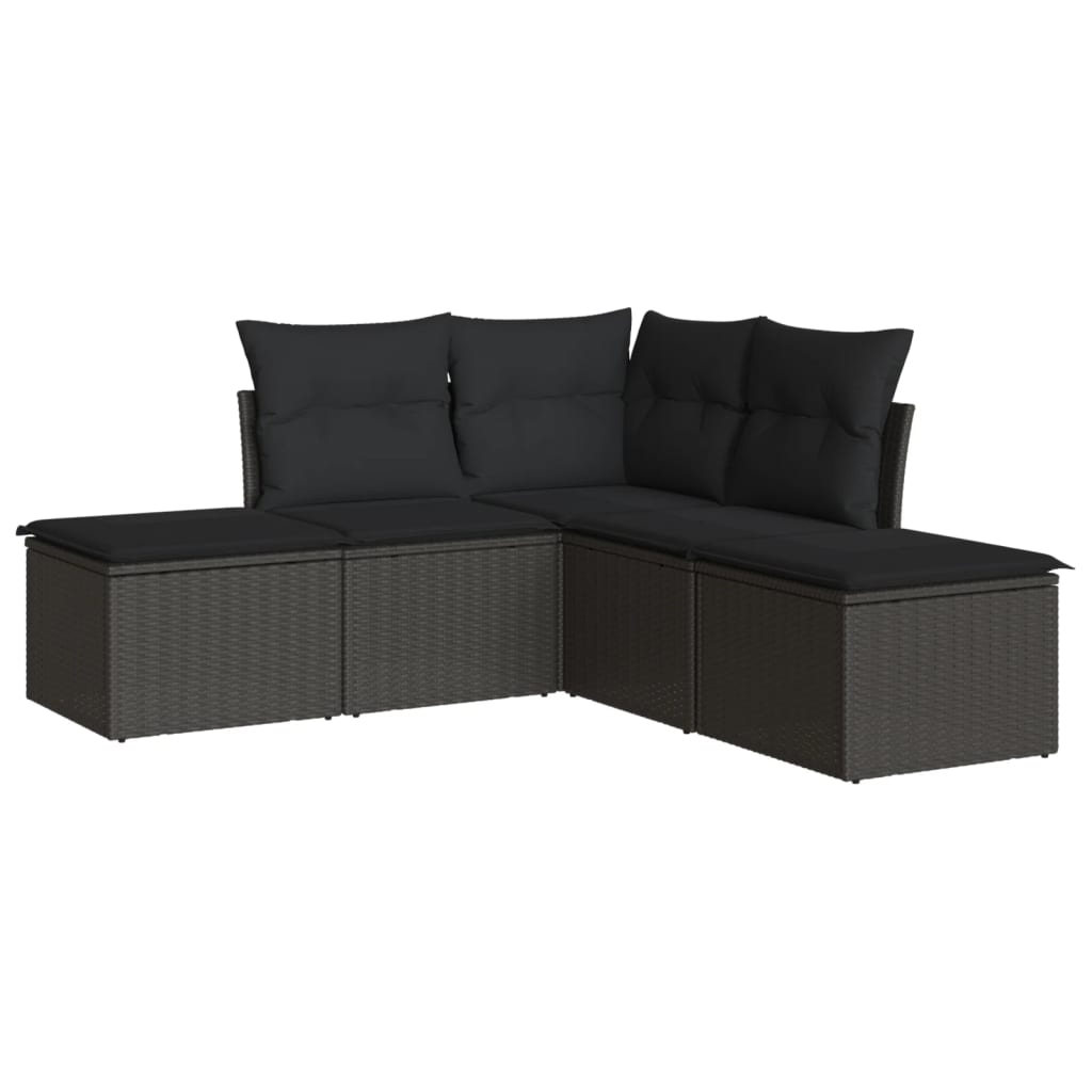 5-piece garden sofa set with cushions, black poly rattan