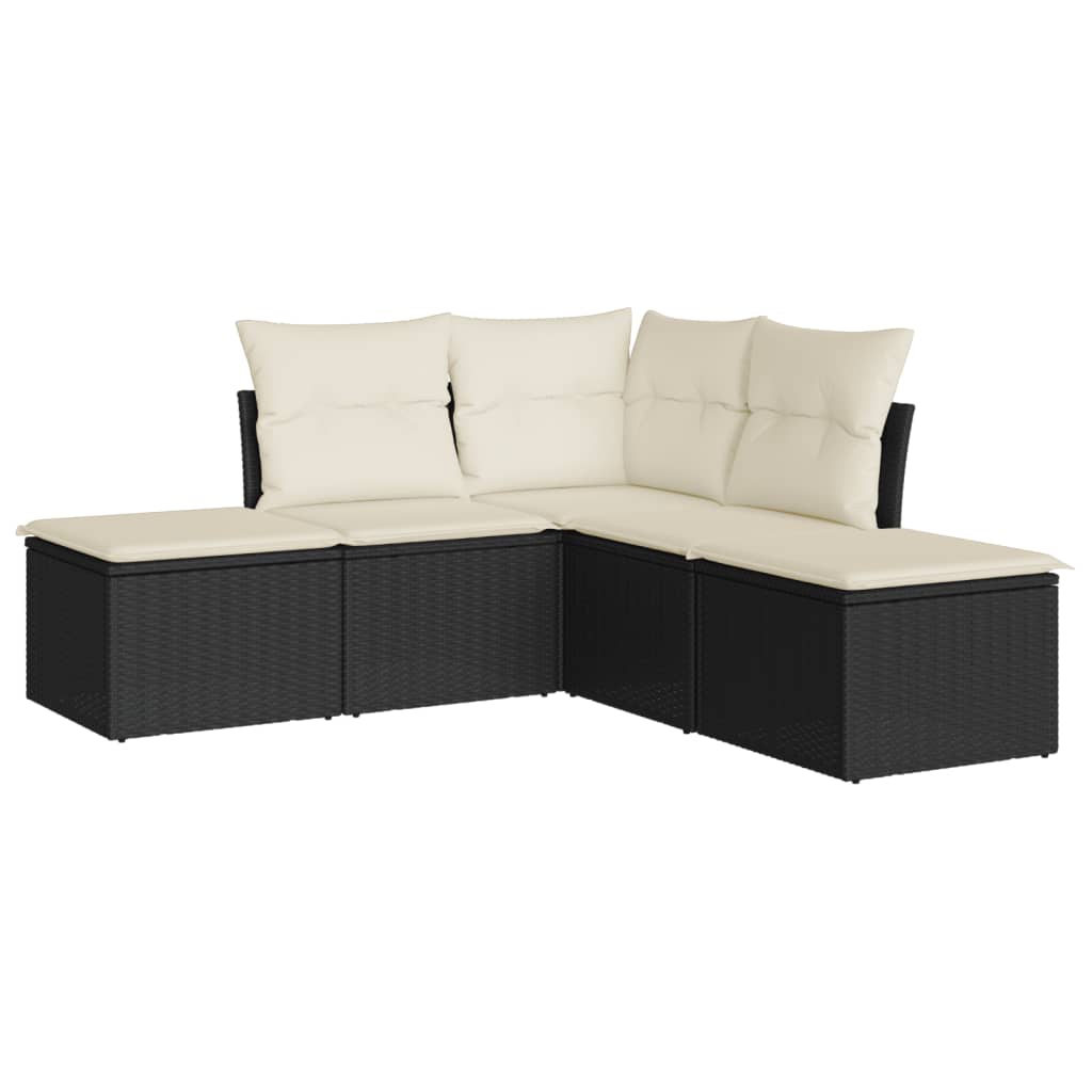 5-piece garden sofa set with cushions, black poly rattan