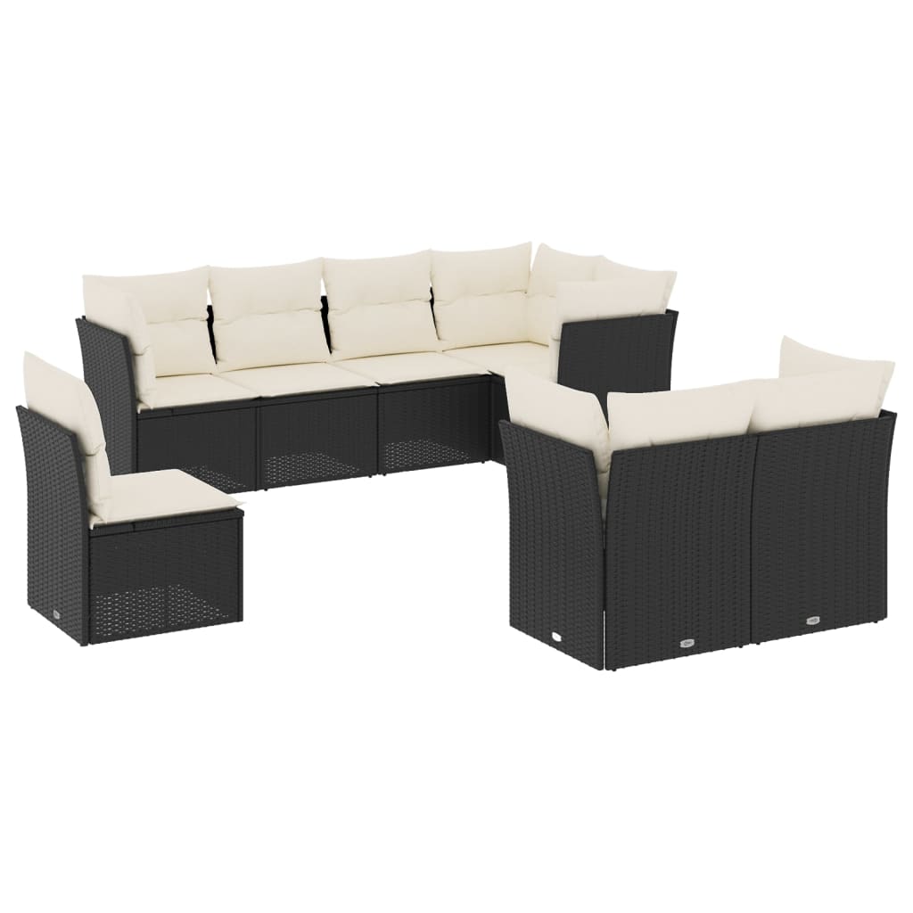 Ensemble de canapés de jardin 8 pièces avec coussins, en polyrotin noir