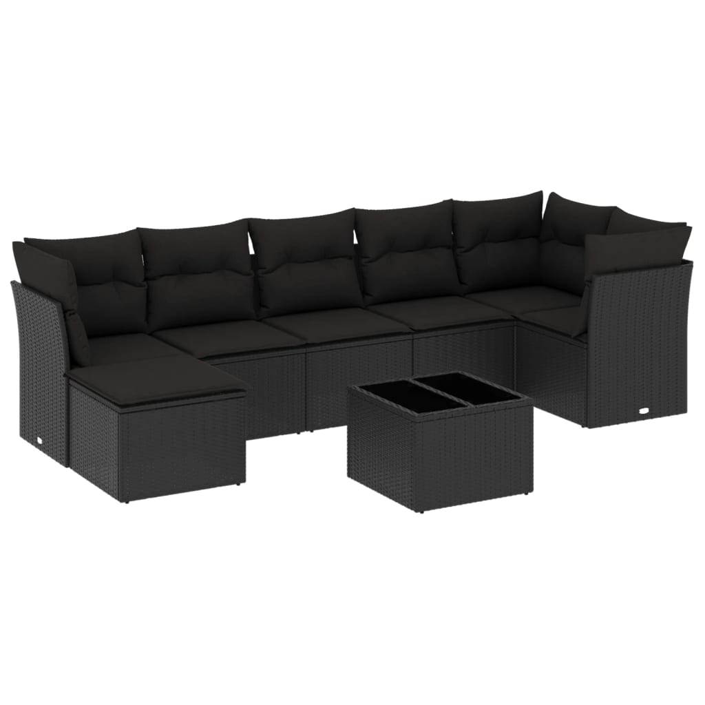 Ensemble de canapés de jardin 8 pièces avec coussins, en polyrotin noir