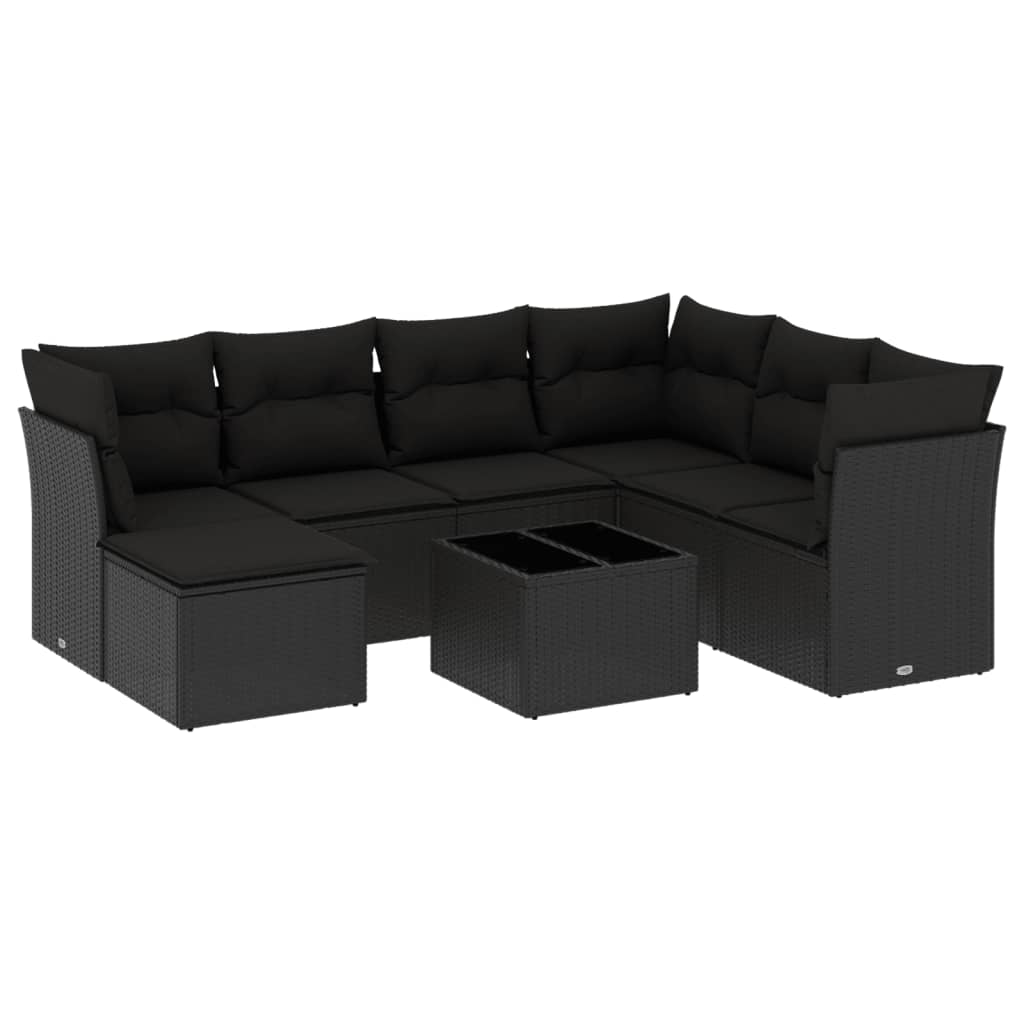 Ensemble de canapés de jardin 8 pièces avec coussins, en polyrotin noir