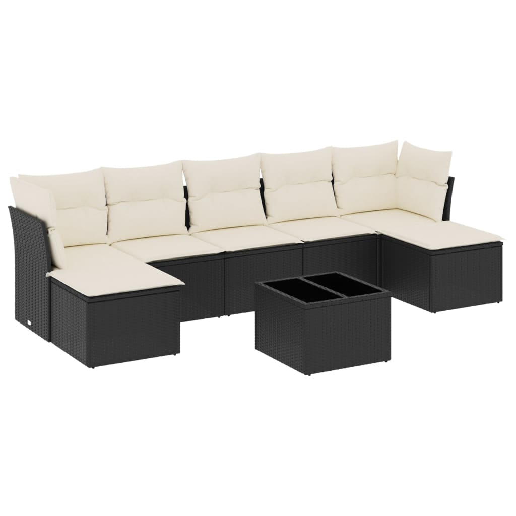 Ensemble de canapés de jardin 8 pièces avec coussins, en polyrotin noir