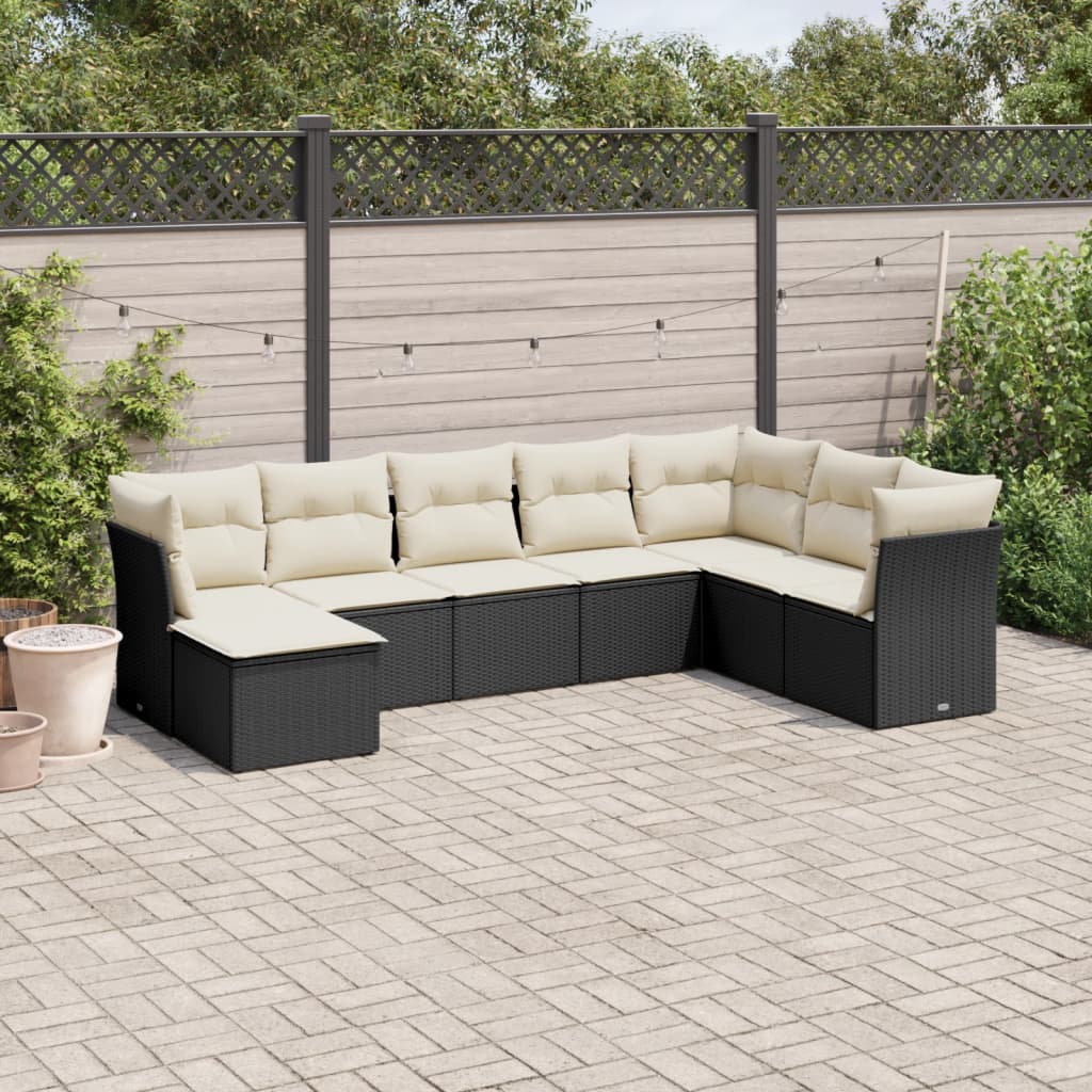 Ensemble de canapés de jardin 8 pièces avec coussins, en polyrotin noir