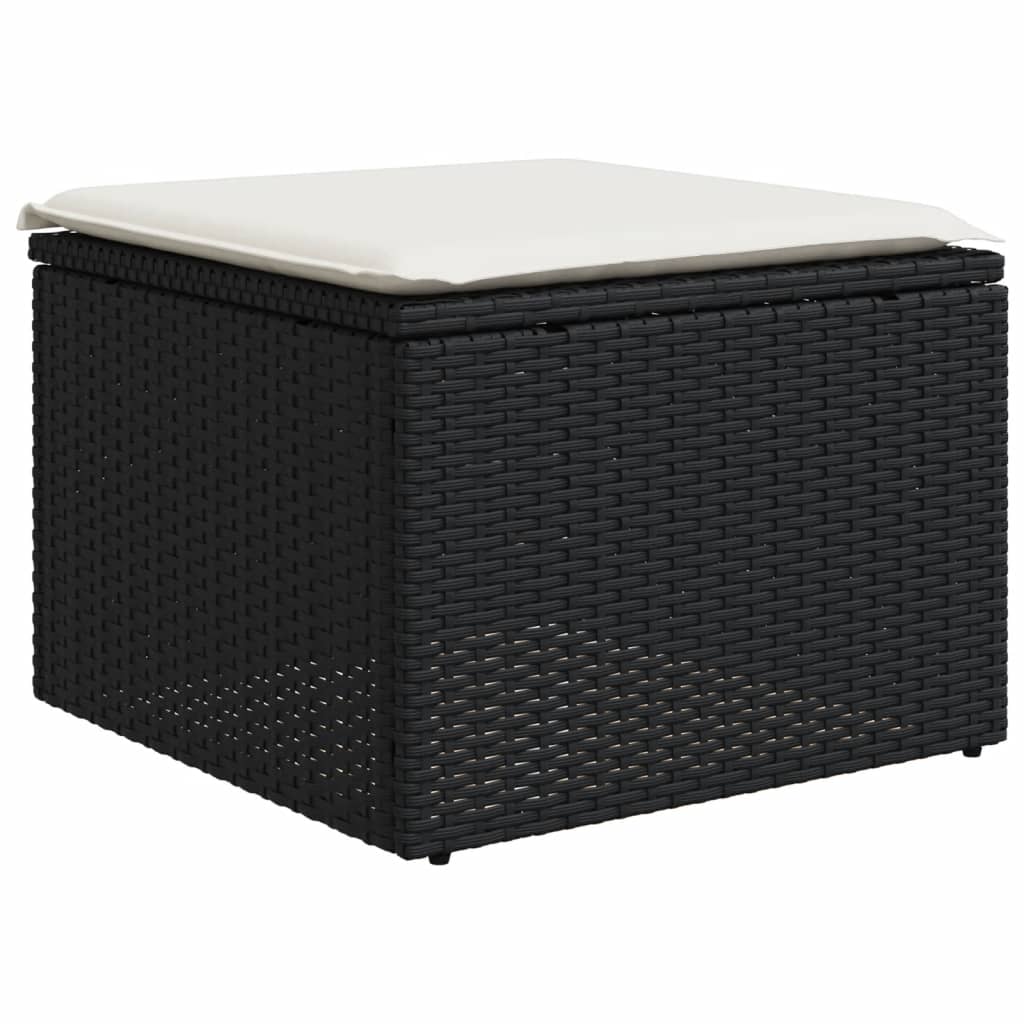 5-piece garden sofa set with cushions, black poly rattan