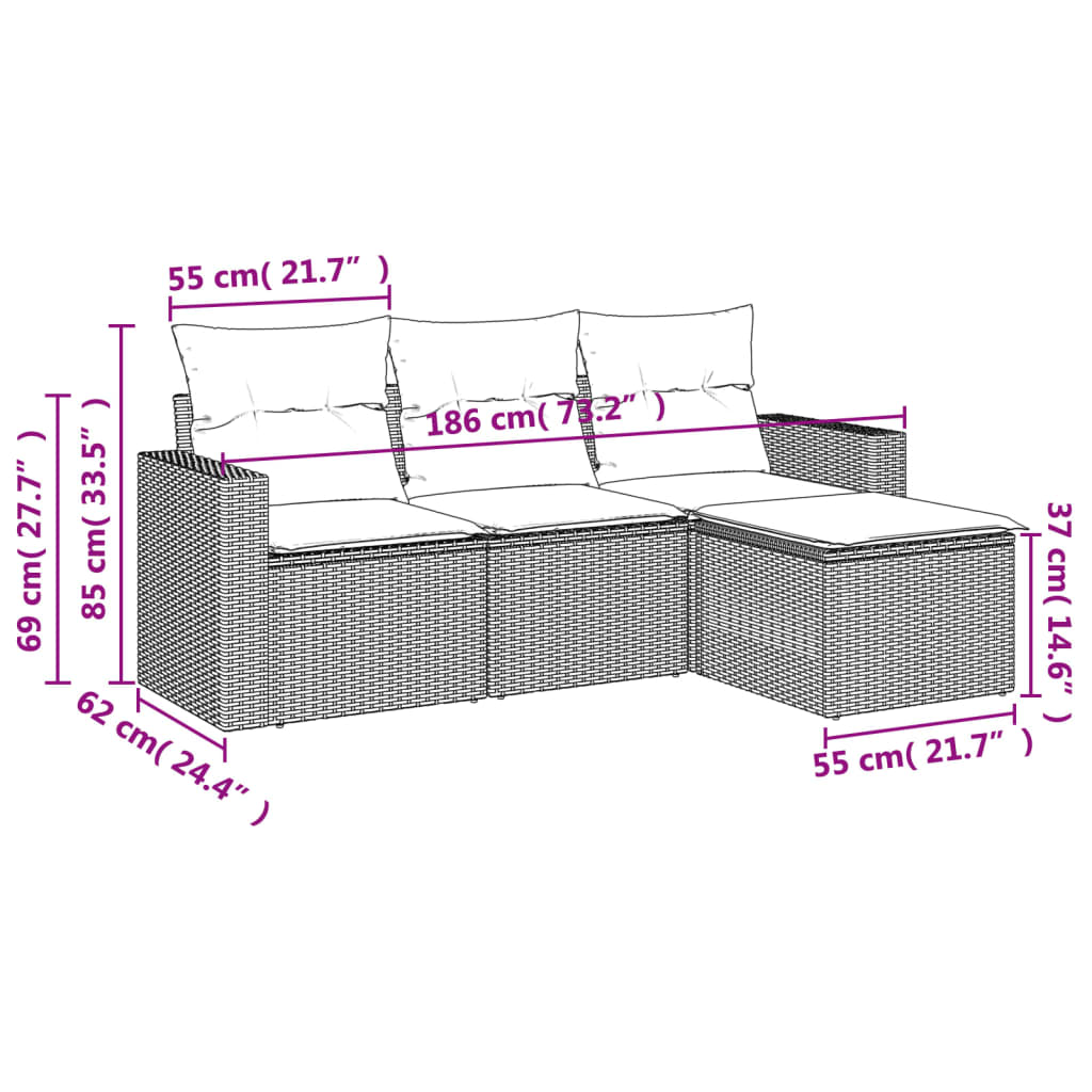 5-tlg. Garten-Sofagarnitur mit Kissen Schwarz Poly Rattan