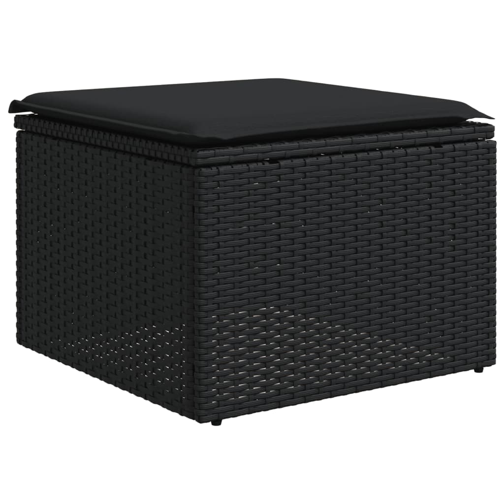 5-piece garden sofa set with cushions, black poly rattan