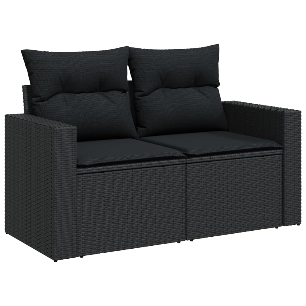 5-piece garden sofa set with cushions, black poly rattan