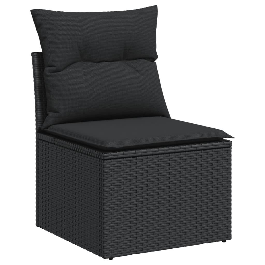 5-piece garden sofa set with cushions, black poly rattan