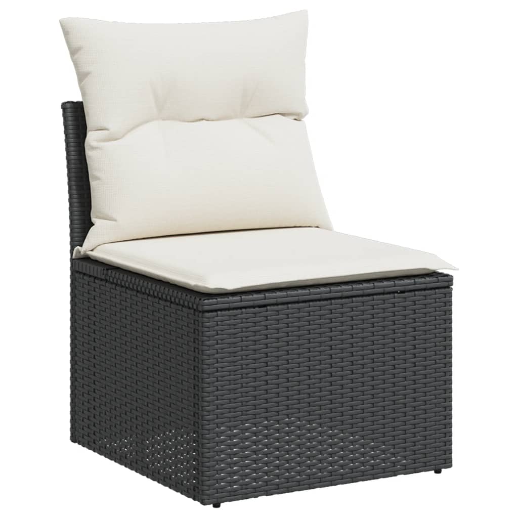 5-piece garden sofa set with cushions, black poly rattan