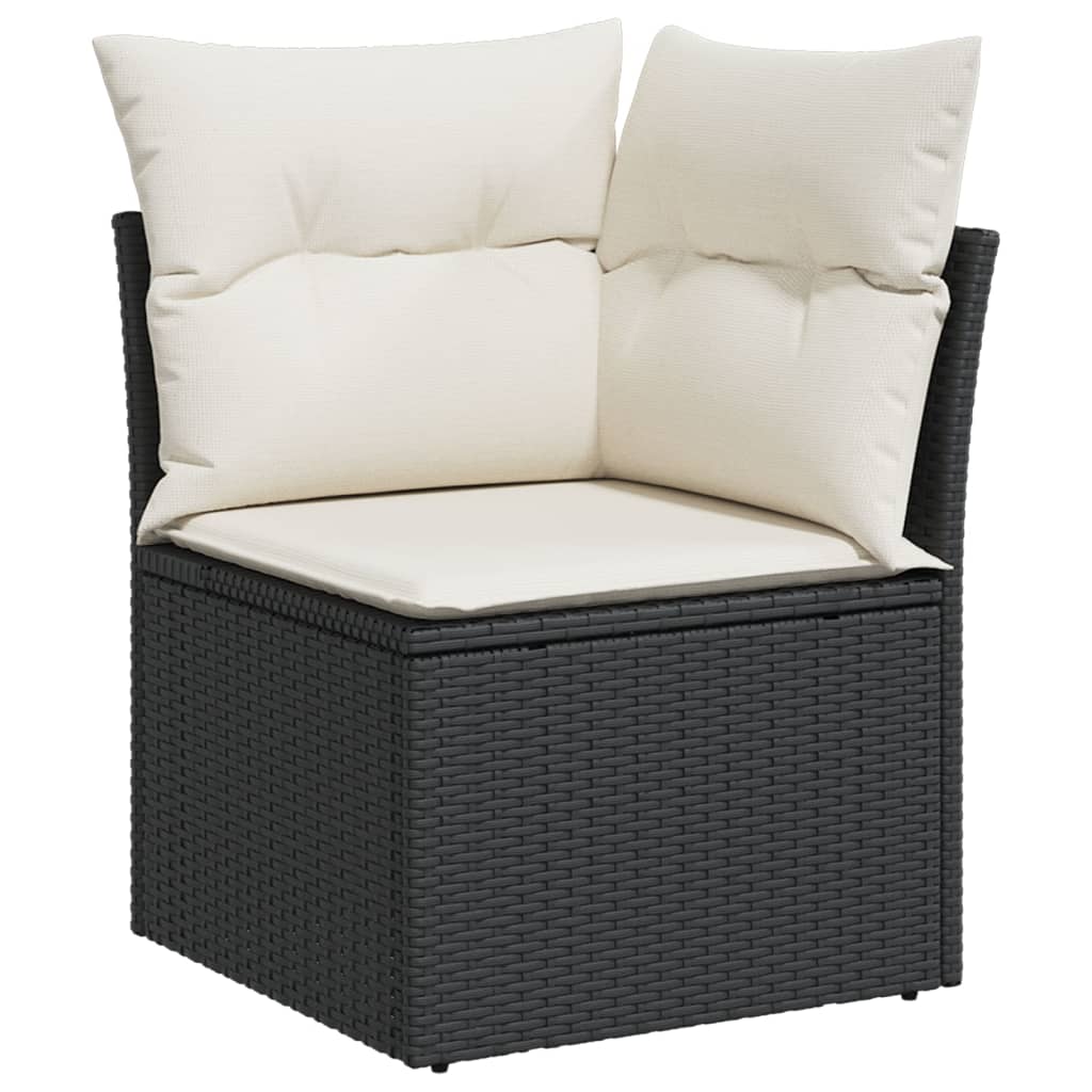 5-piece garden sofa set with cushions, black poly rattan