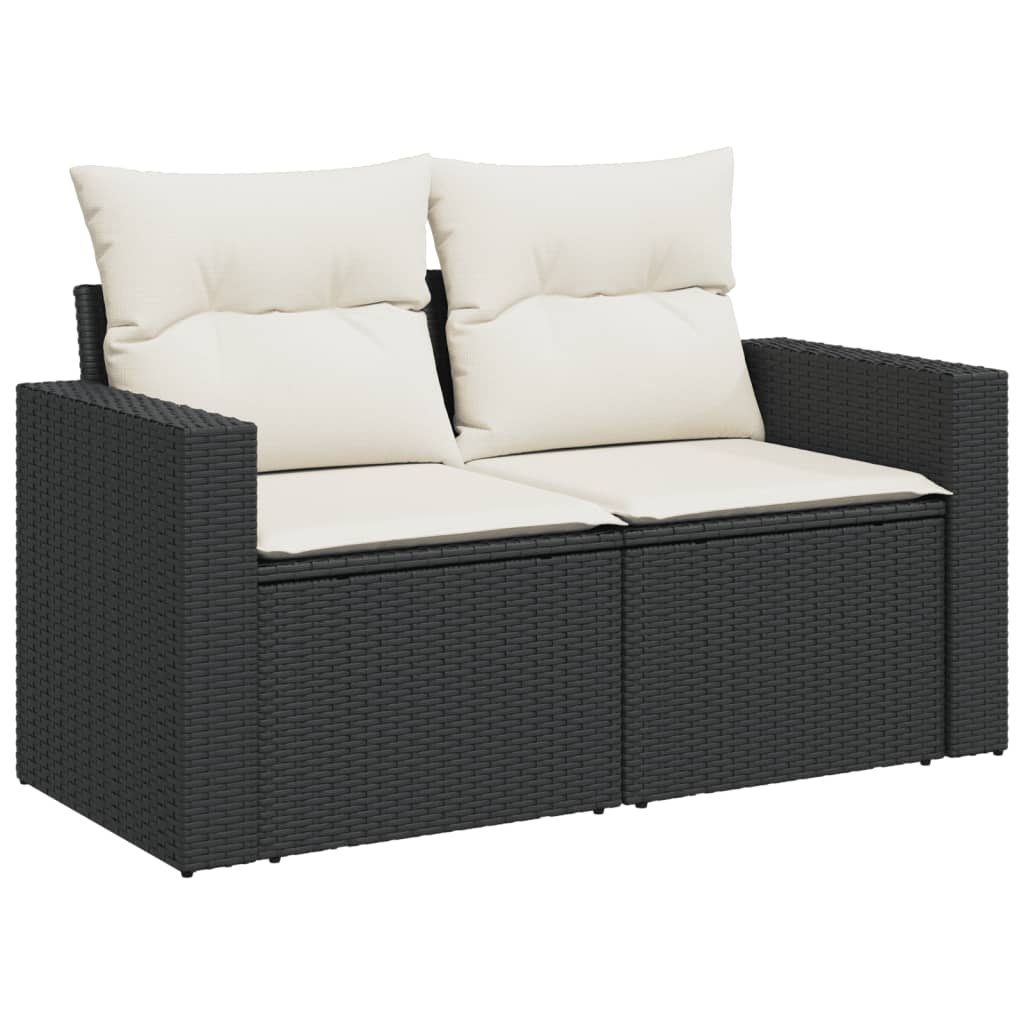 5-piece garden sofa set with cushions, black poly rattan