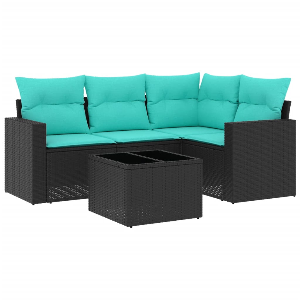 5-tlg. Garten-Sofagarnitur mit Kissen Schwarz Poly Rattan