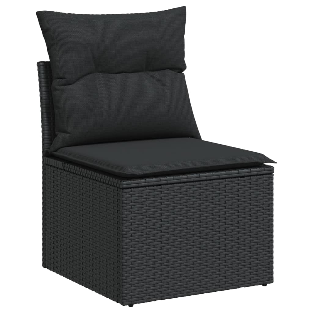 5-piece garden sofa set with cushions, black poly rattan