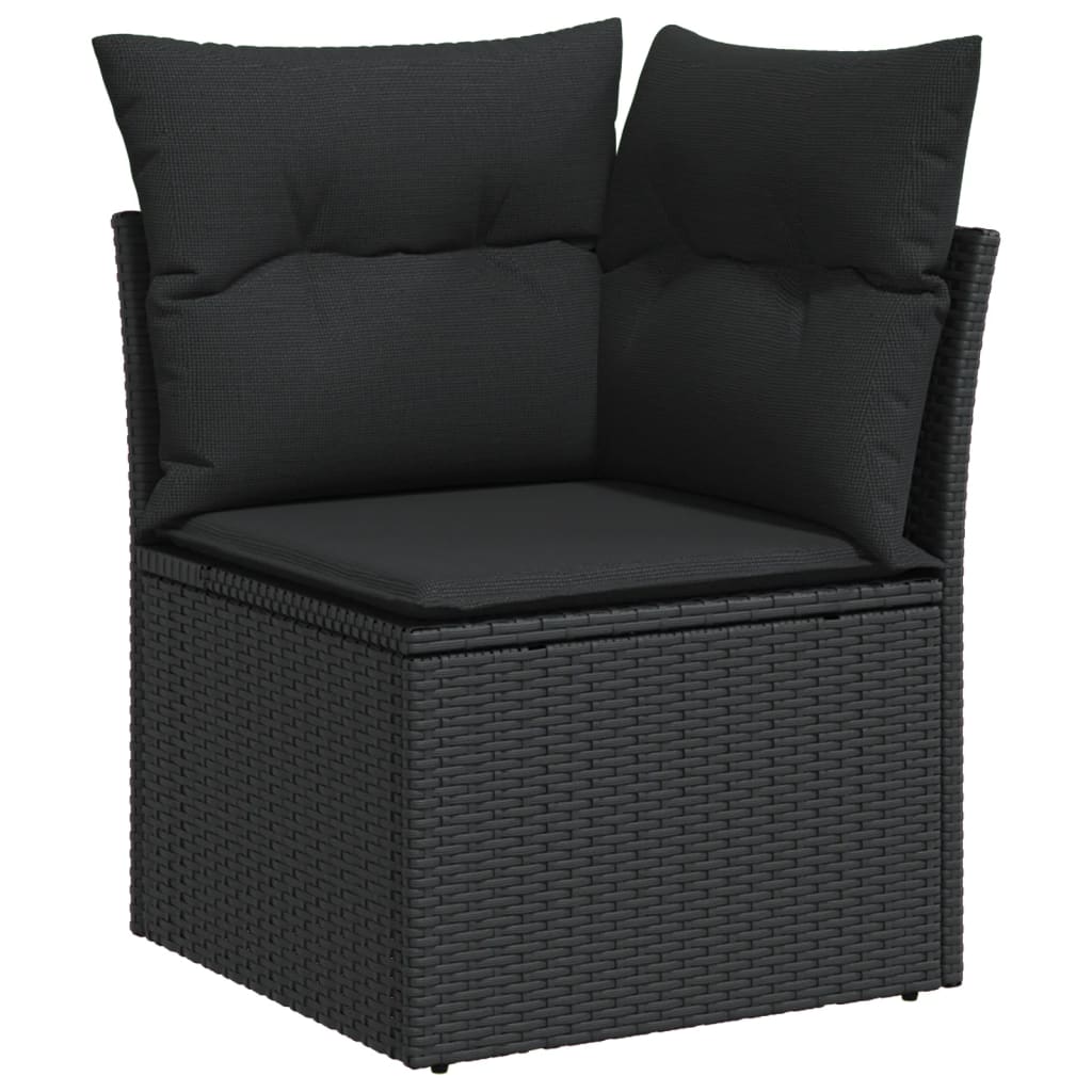 5-piece garden sofa set with cushions, black poly rattan