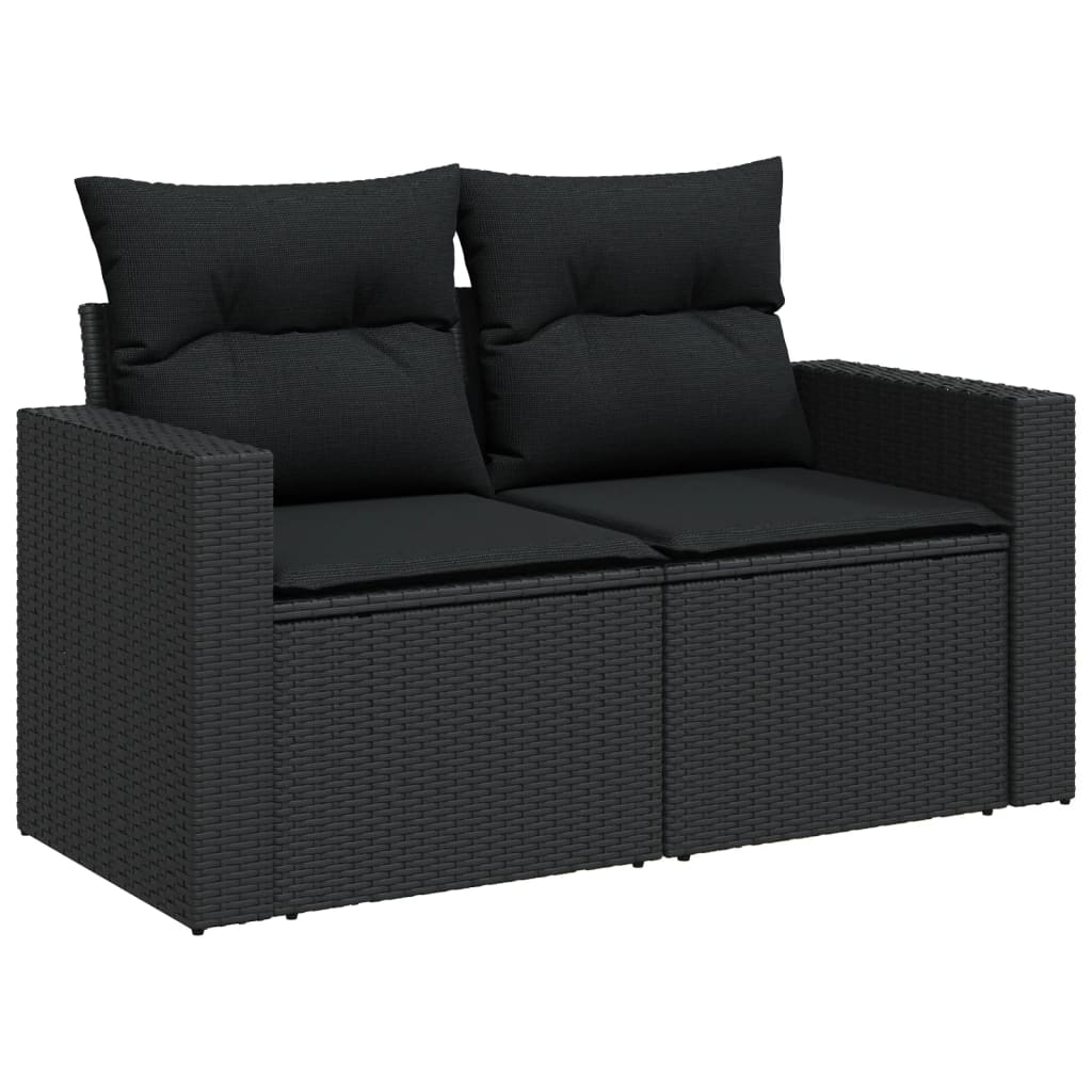 5-piece garden sofa set with cushions, black poly rattan