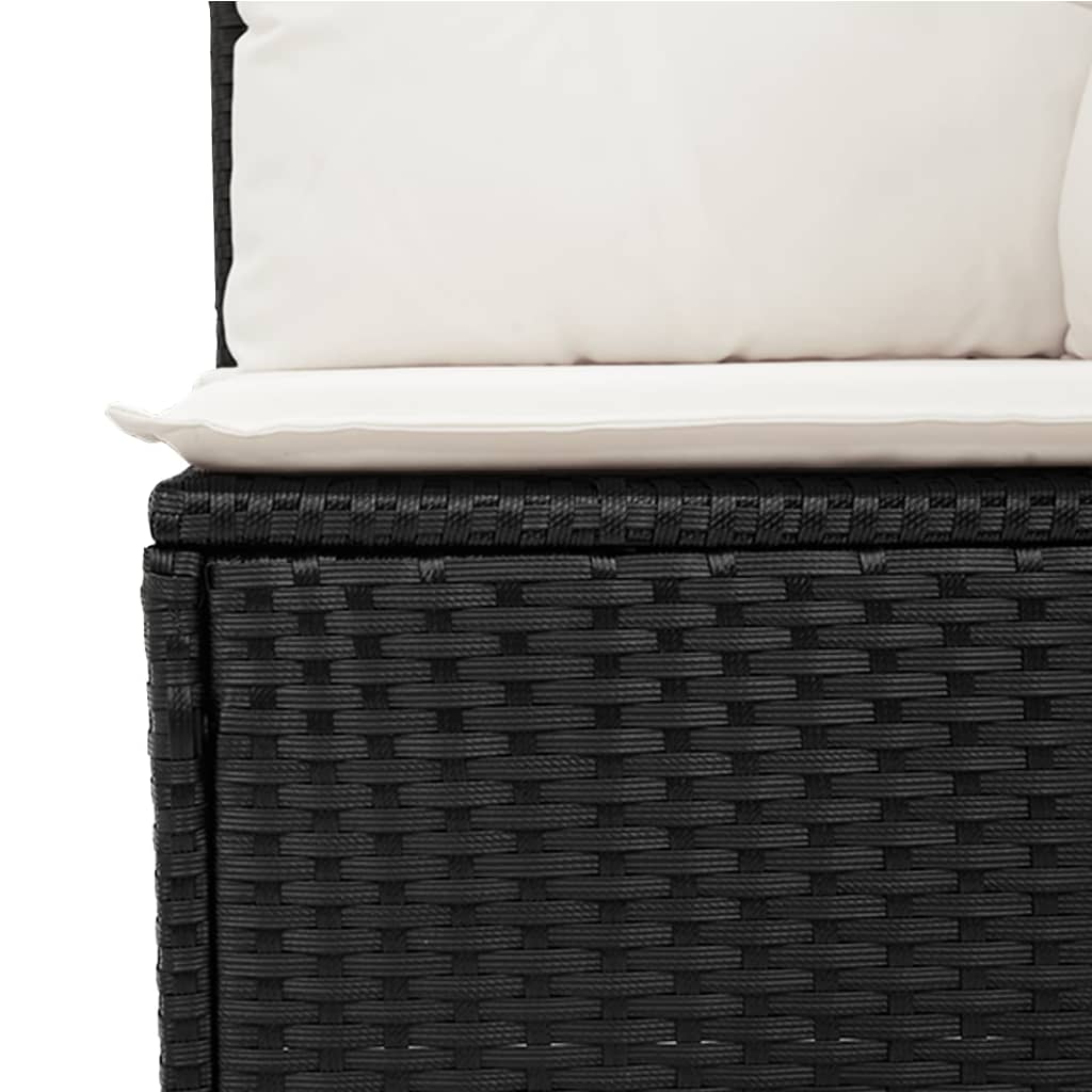 5-piece garden sofa set with cushions, black poly rattan