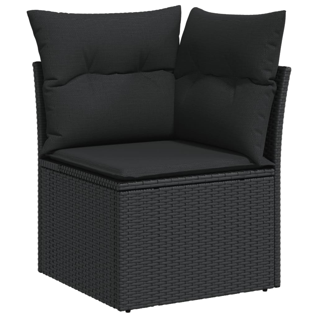 5-piece garden sofa set with cushions, black poly rattan