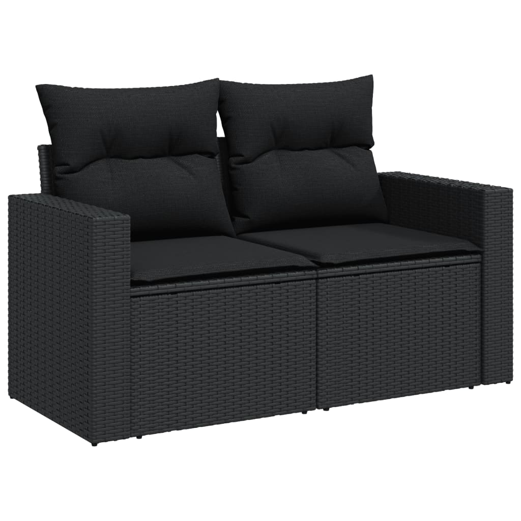 5-piece garden sofa set with cushions, black poly rattan