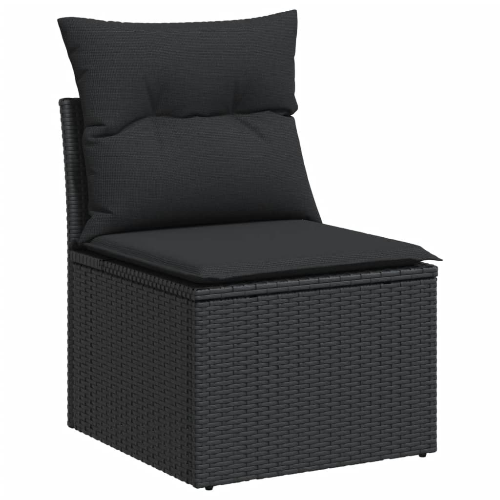 5-piece garden sofa set with cushions, black poly rattan