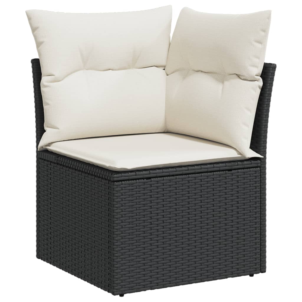 5-piece garden sofa set with cushions, black poly rattan