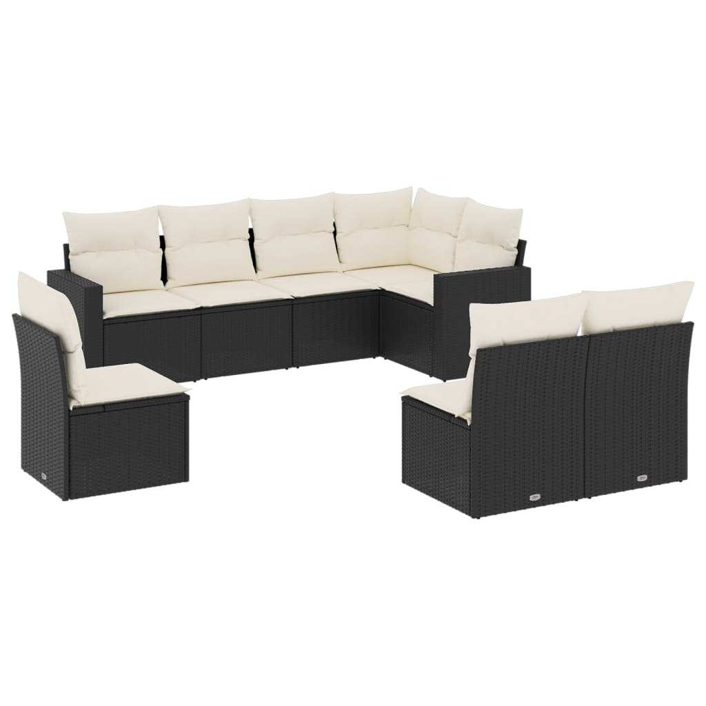 Ensemble de canapés de jardin 8 pièces avec coussins, en polyrotin noir