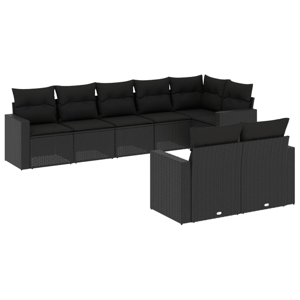 Ensemble de canapés de jardin 8 pièces avec coussins, en polyrotin noir